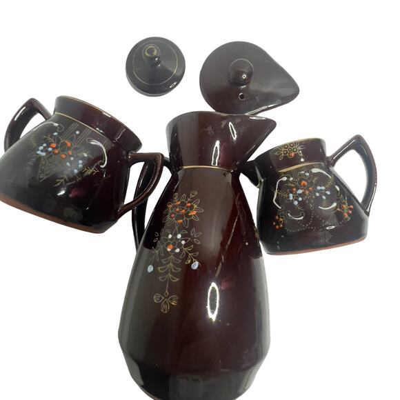 Vintage Japanese Moriage Style Redware Coffee/Teapot with Creamer and Sugar - Picture 1 of 12